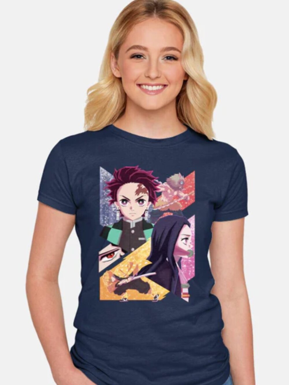 Teefury Demon Slayer T-Shirt Cotton Navy Sz L